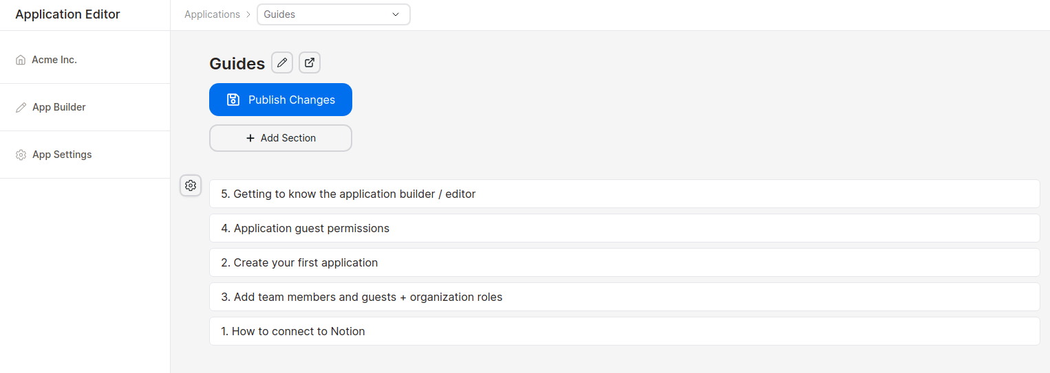 Stackoia application builder new section